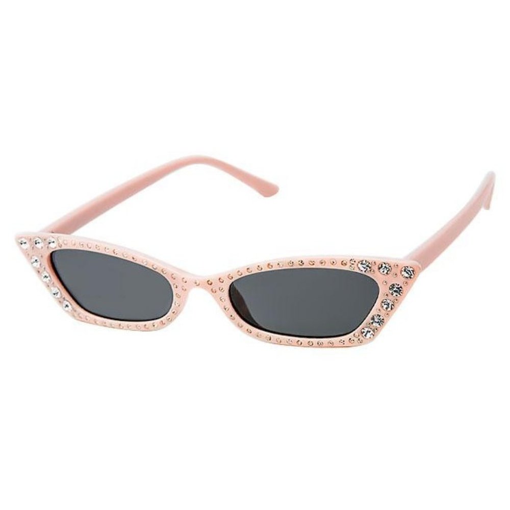 You Wish B Slim Cat Eye Shades Pink  Silver Studs & Clear Rhinestones on Frames